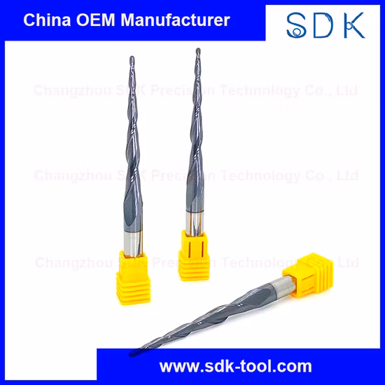High Speed Solid Carbide Tisin Coating Tapered Ball Nose End Mill for Hardwood