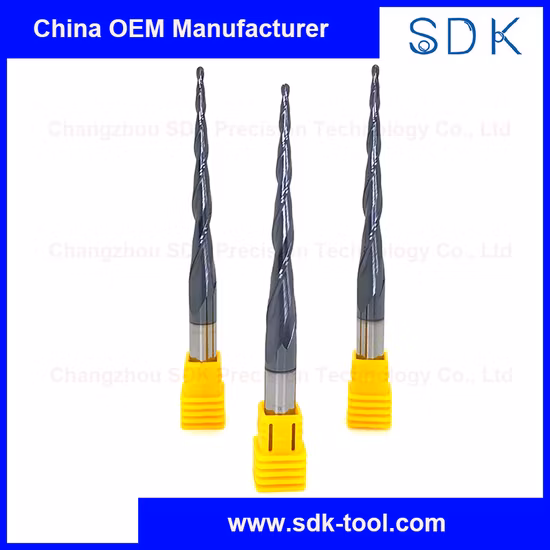 High Speed Solid Carbide Tisin Coating Tapered Ball Nose End Mill for Hardwood