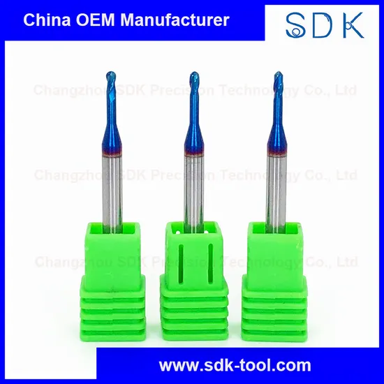 Solid Carbide Long Neck Ball End Mill Blue Nano Coated Customized Cutting Tool HRC65