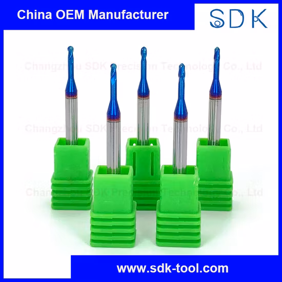 Solid Carbide Long Neck Ball End Mill Blue Nano Coated Customized Cutting Tool HRC65